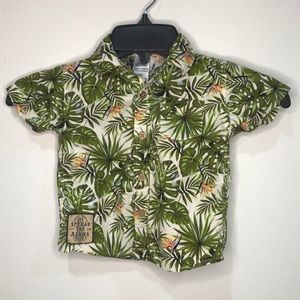 Little lad green leaves and bird of paradise spread the aloha button down shirt